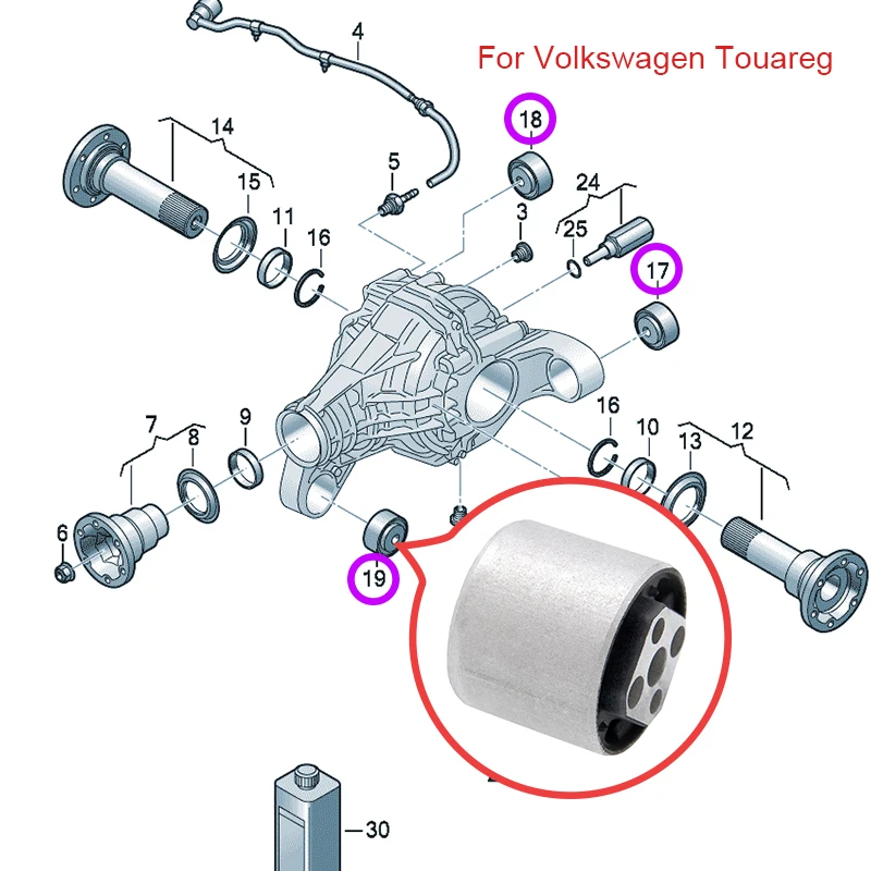 3Pcs Front Differential Installation Bushing Rubber Bearing For VW 