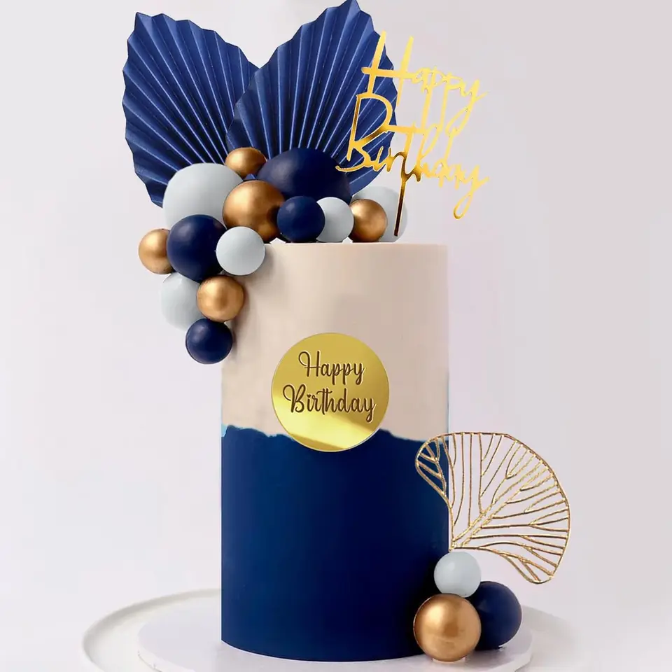 Roaring Good Time decorazione per torta bohémien palline d'oro decorazione per torta foglie di palma d'oro cake topper fiori blu per matrimonio compleanno babyshower anniversario