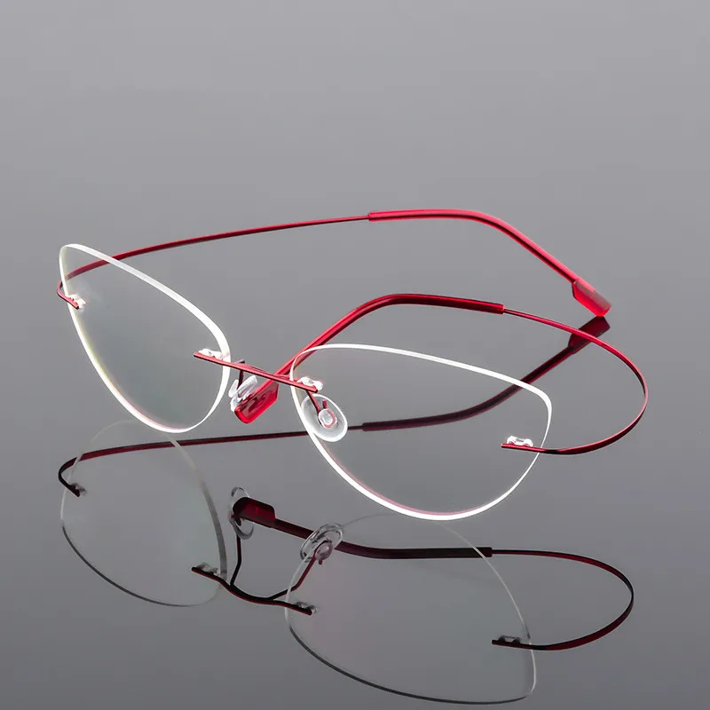 

Female Rimless Glasses Frame Women Titanium Alloy Ultralight Cat's Eye Prescription Myopia Optical Eyeglasses Frames