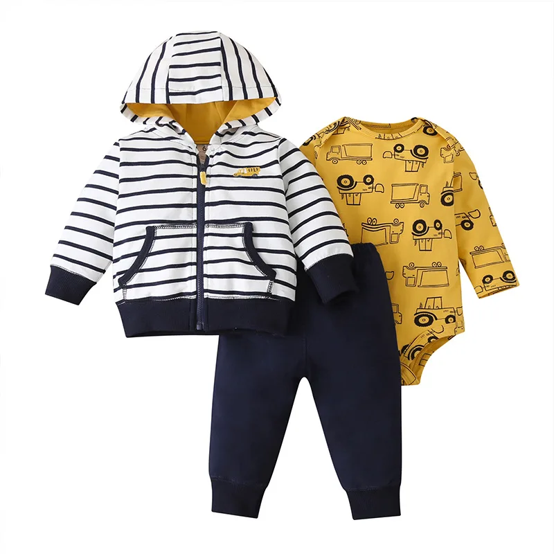 IYEAL Baby Clothes Set Cartoon Print Boy Girl Outfits Long Sleeve Hooded Sweatshirt+Romper+Pant Newborn Suits 3 pcs 6-24M Baby Clothing Set near me Baby Clothing Set
