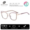 BEMORE Metal Alloy Butterfly Progressive Multifocal Lenses Glasses Fashion Cat Eye Blue Light Filter Photochromic Prescription E