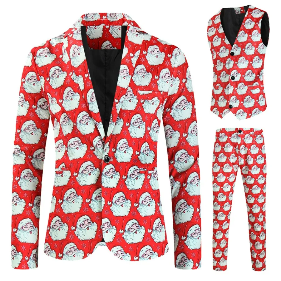 Nouveaux hommes 3 pièces ensembles de noël blazers + gilet + pantalon 2026