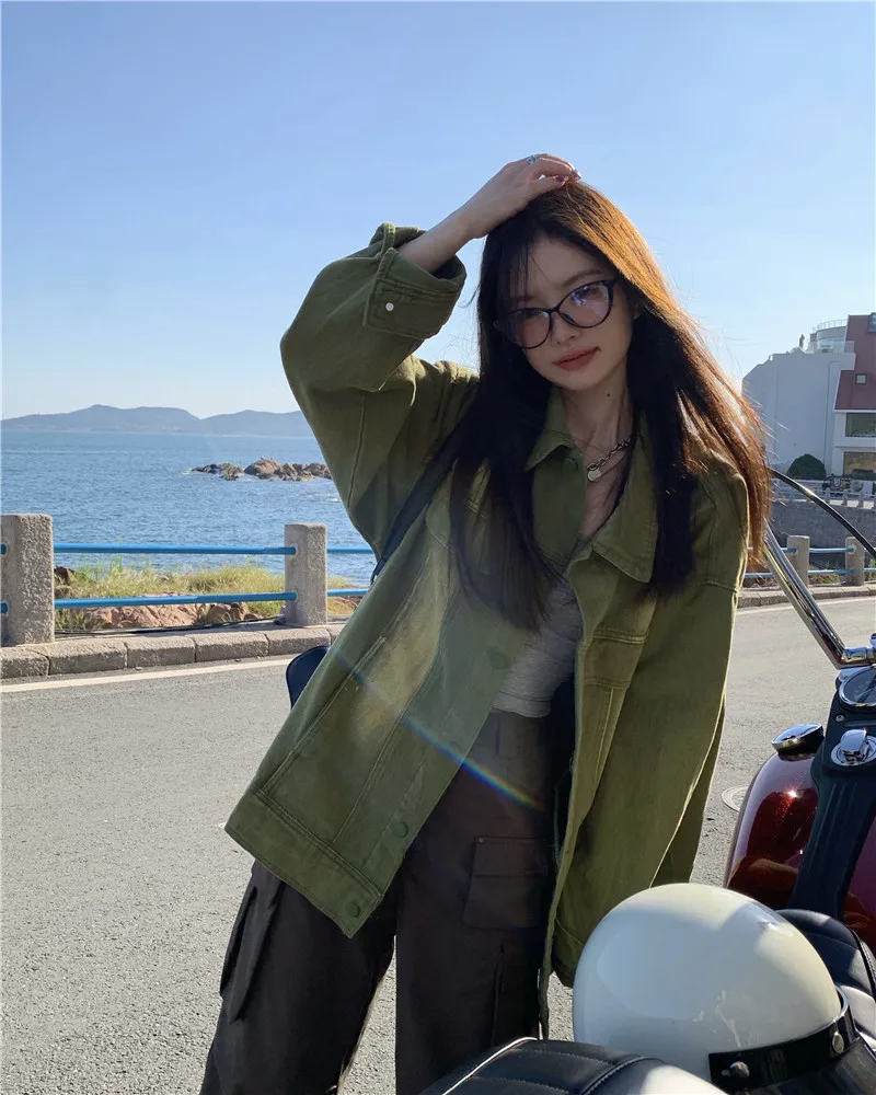 

2022, одежда для работы, джинсовое пальто, американский однобортный Топ с постепенной сменой, бесплатная доставка