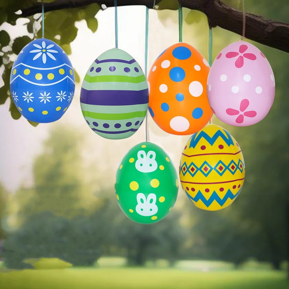 Uovo Di Pasqua Gonfiabile Gigante XXL – Set Da 3 Palloncini Decorativi Per Prato E Cortile, Colori Giallo Verde Viola