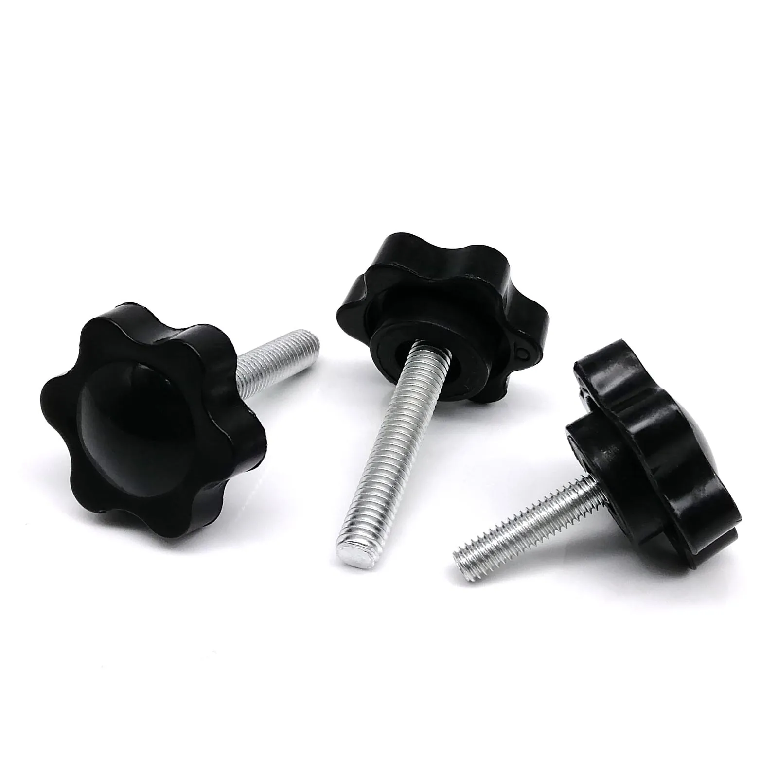 Set of Black Plastic Hand Tighten Thumb Screws with Six-Lobe Head - Adjustable Clamping Bolts (8-100mm Length)