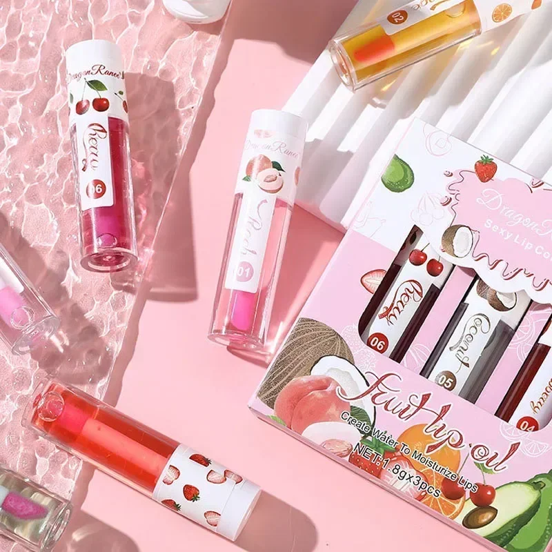1/3Pcs Fruit Lip Oil Long Lasting Hydrating Lip Gloss Jelly Mirror Liquid Lip Glaze Long Lasting Shiny Lip Tint Makeup Lip Care 5