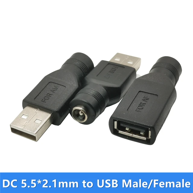 Adaptador USB macho a JACK DC 5,5x2,1 hembra, convertidor de cargador de  5,5mm x 2,1mm, conector hembra a USB - AliExpress