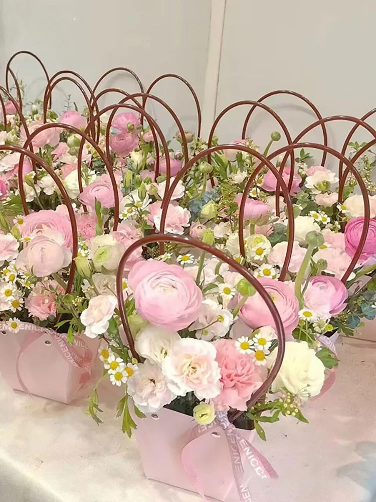 Valentine's Day Gift Flower Kraft Paper Handheld Bags Flowers Arrangement Portable Boxes Rectangular Trapezoidal 10pcs