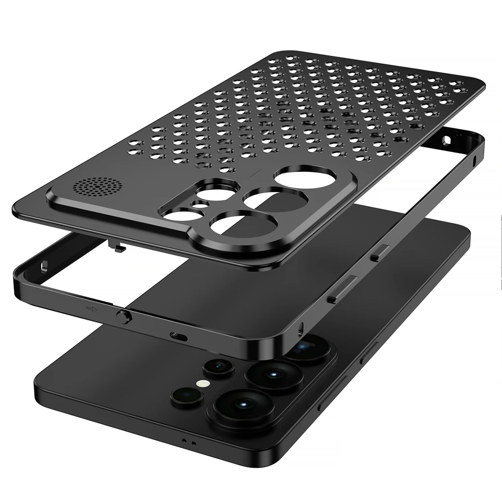 Aluminum Metal Cooling Case with Heat Dissipation and Shockproof Protection - Anti-Fall Design with Camera Protection