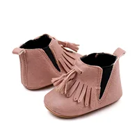 Pudcoco Newborn Baby Girl Ankle Boots Tassels PU Winter Boots Warm Baby Walking Shoes for Toddler Infant 0-18M 4