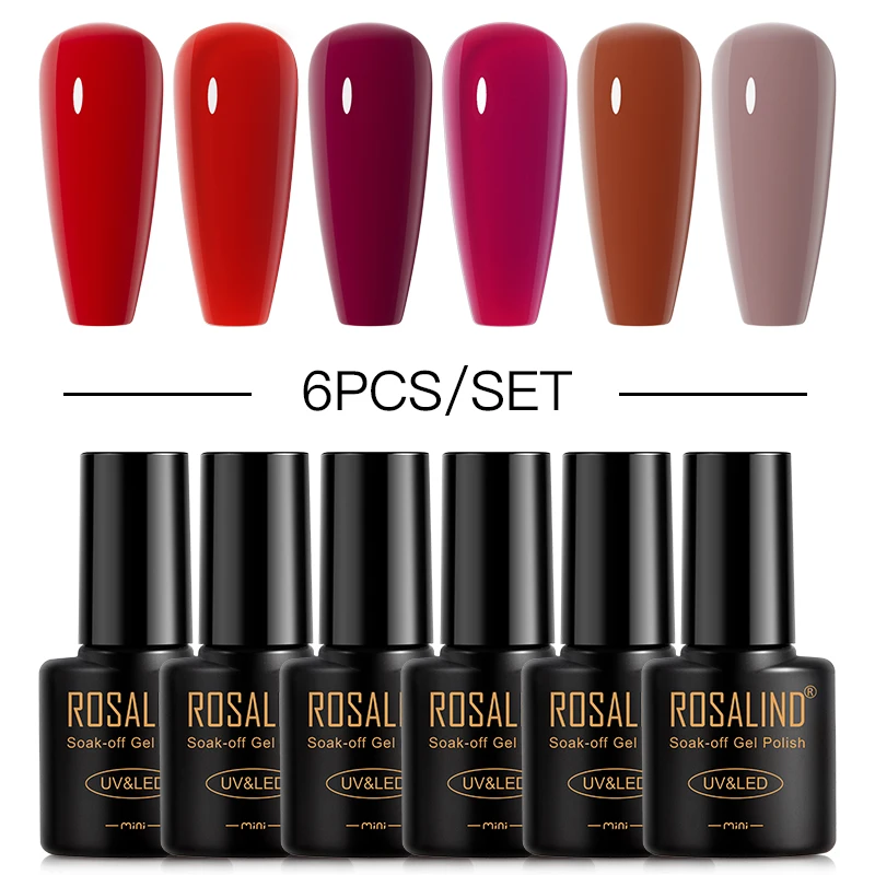 

Набор красно-коричневых гель-лаков для ногтей Rosalind 2/4/6/8/10 шт., УФ-лампа, Полупостоянный лак для дизайна ногтей, маникюрная база, топ для всех ногтей