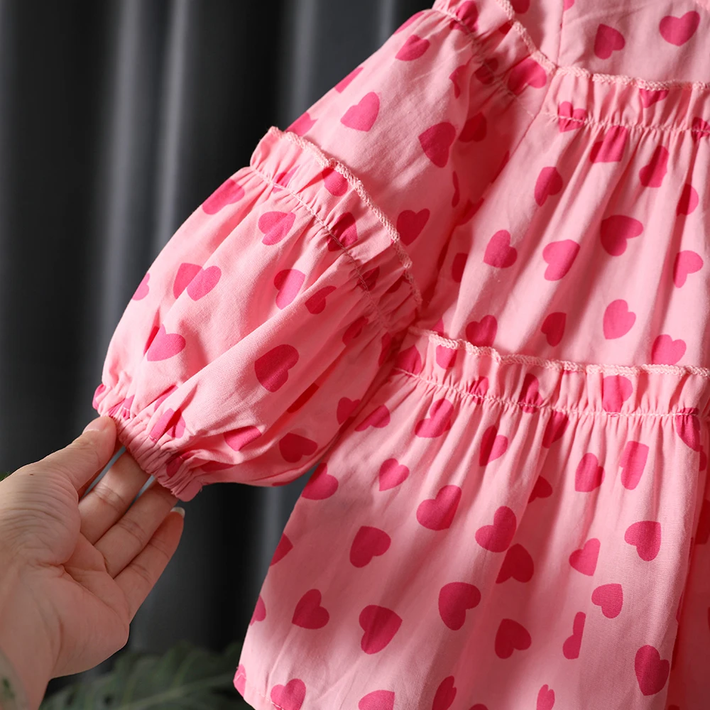 Baby Girls Shirt Long Sleeve Round Collar Love Heart Print Blouse Korean Style Loose Casual Dot Tops