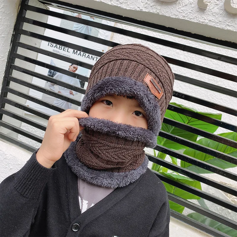 Winter Knitted Hat Children Plus Velvet Warm Scarf One-piece Cap Thickened Wool Cap Girls Ear Protection Kids Cold-proof Hat
