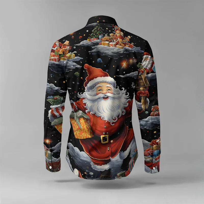2025 Spring Summer Men Shirt Set Christmas Print Fashion Gingerbread Man Two Piece Set Mens Snowman Lightweight Party Long_viptrois.com