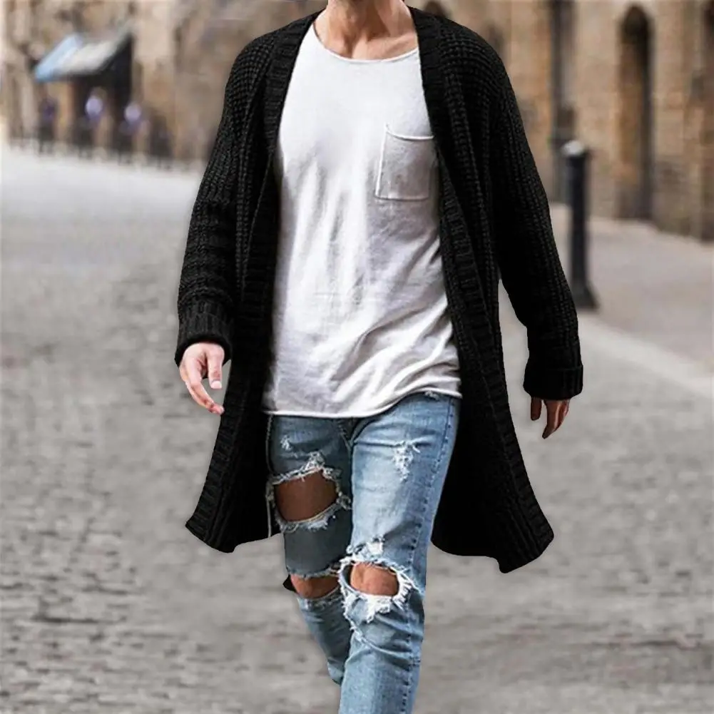 Nuovi uomini Cardigan in cotone lavorato a maglia moda maglioni lunghi uomo Casual solido manica lunga Slim Outwear autunno inverno giacca calda