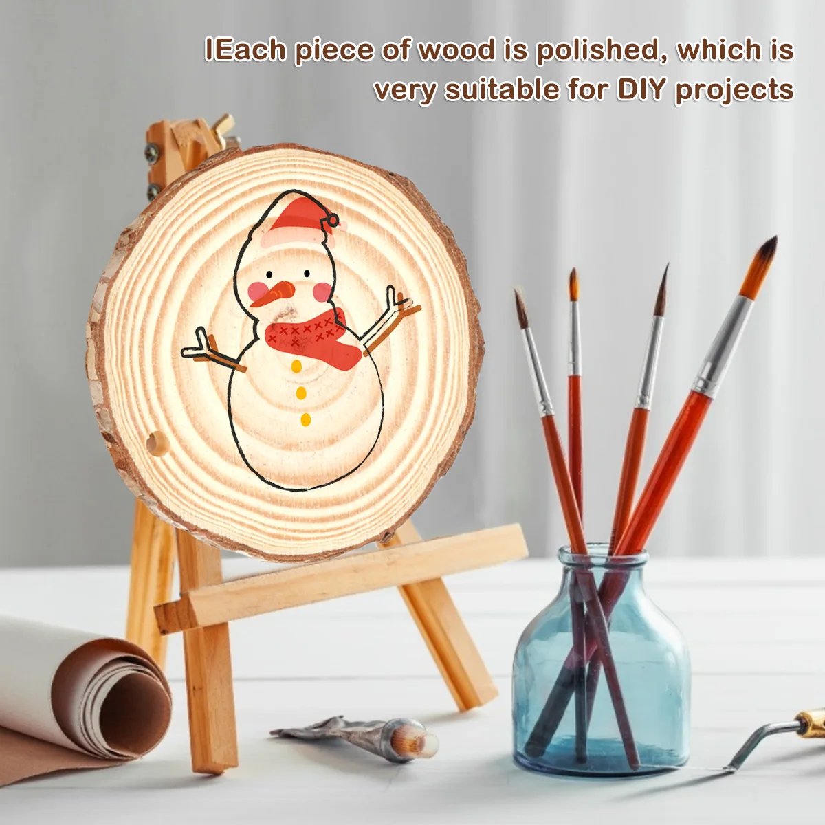 30pcs Unfinished Wood Slices DIY Kids Arts and Crafts Coasters with Hanging Rope For Christmas Ornaments DIY Rustic Wooden Discs