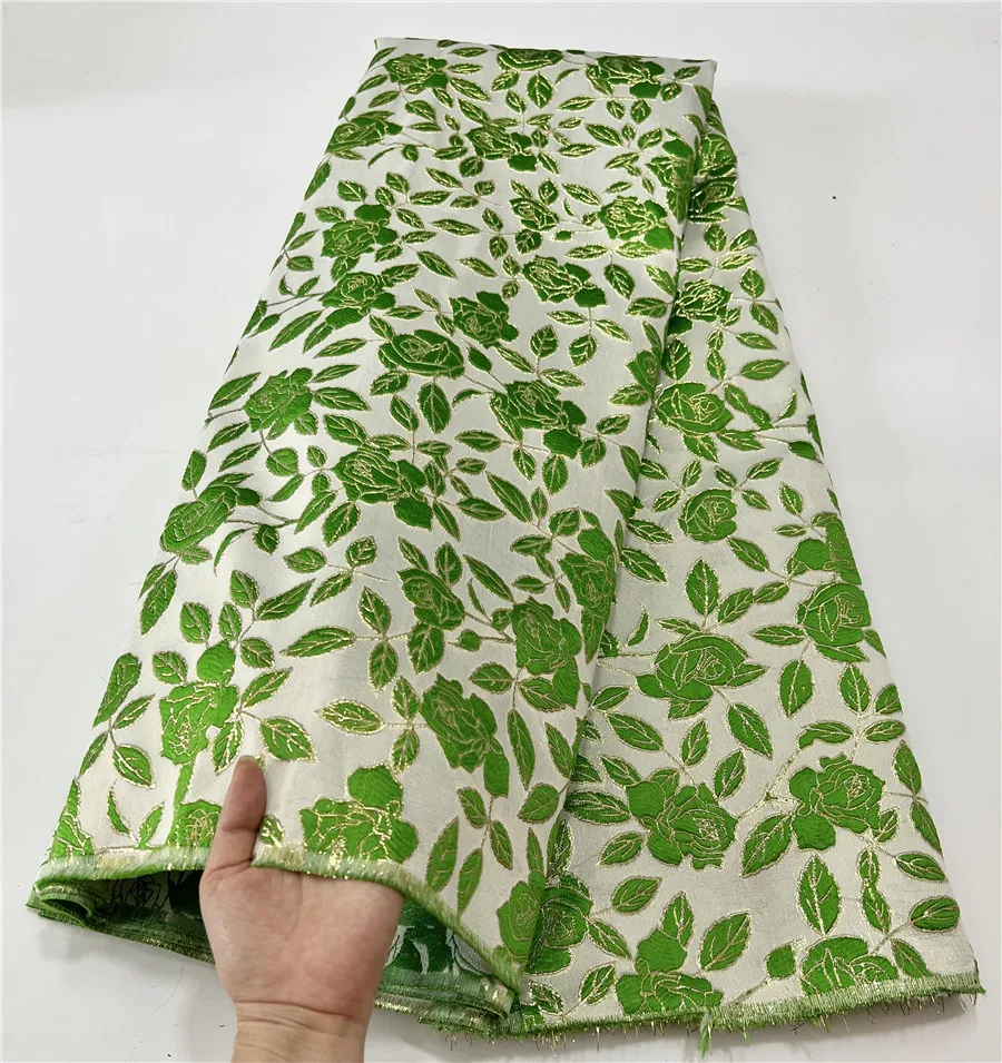 

Green African Brocade Fabric Jacquard Gilding Lace 5Yards Damask Material Nigerian Floral Brocard Tissu Africain For Dress DJB40