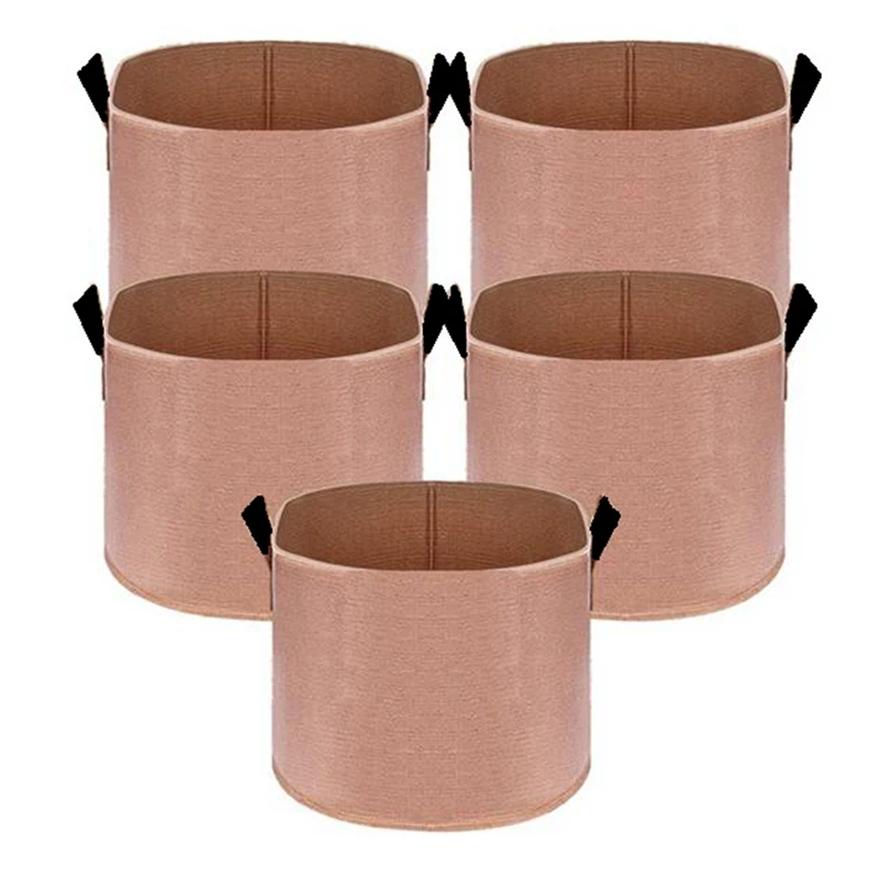 

5-Pack 7 Gallon Grow Bags, Heavy Duty Nonwoven Fabric Pots With Strong Strap Handles, Tan