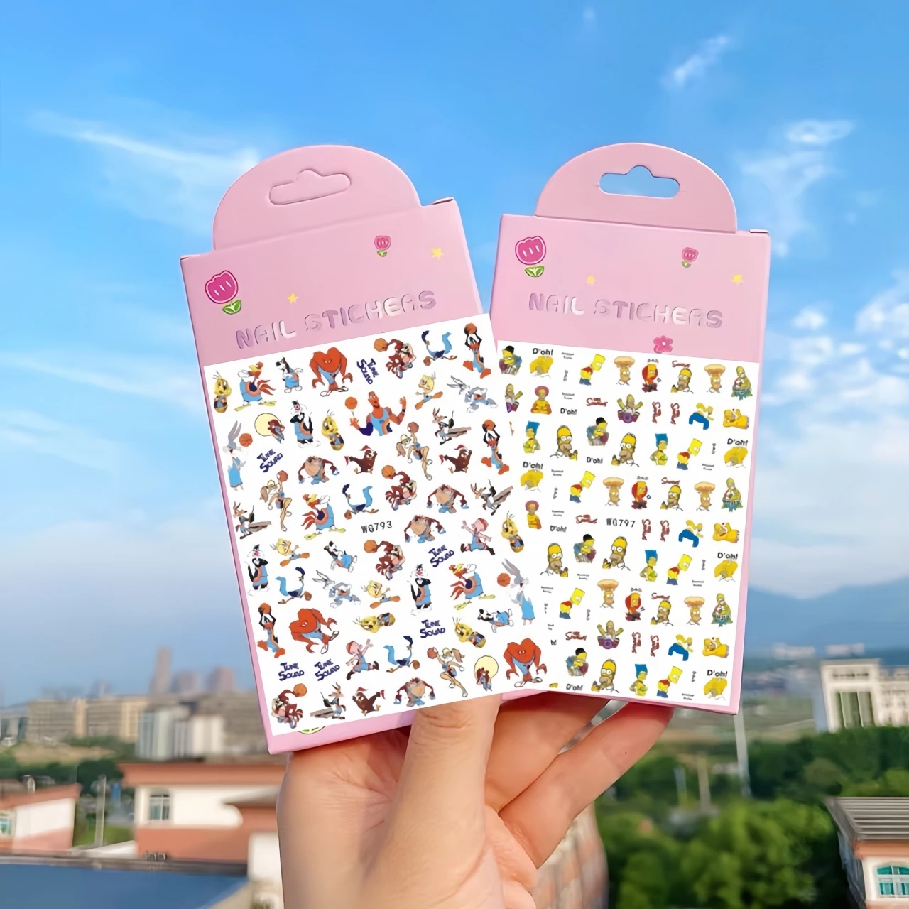 

New Cartoon Anime Stickers For Nails Animation Simpson Sticker Disney Mickey Mouse Mary Cat Press On Nails Nail Art Decorations