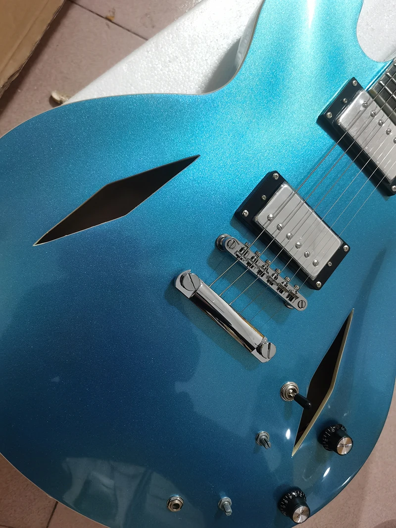 

Blue DG Silver Particle electric Guitar, semi-hollow body, signature model, in stock,