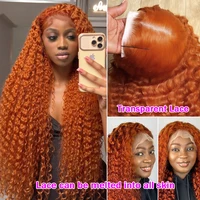 Perruques Lace Frontal HD Ginger Orange Deep Wave 13x4 13x6, Perruque Full Lace 360 Water Wave # Perruque en cheveux humains bouclés colorés 350% densité 220% 5