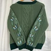 Dark Green Cardigan with Butterfly Embroidered Female Autumn Winter Letter Patch Knitted Cardigan Women 2024 New Sweaters Tops 2