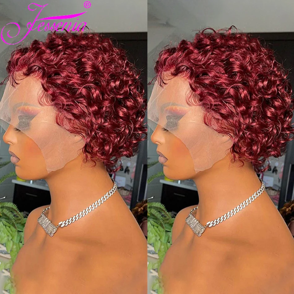 Human Hair Wigs Curly Pixie Cut Wig Lace Wig Water Curl Short Bob Human Hair For Women 13X1 Transparent Lace Hair Cheap Pre Plucked