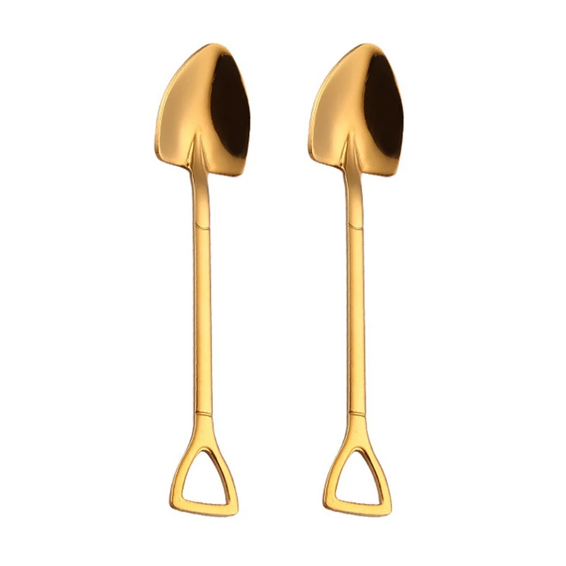 

2X Gold Creative Stainless Steel 304 Small Shovel Spoon Design Gold-Plated Tableware Coffee Spoon Ice Cream Soup Spoon