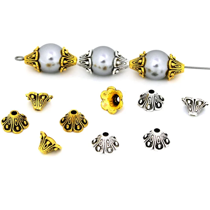 30 Stück Vintage Gold Silber Blumen Perlenkappen Lose Distanzperlen für Schmuckherstellung DIY Armband Ohrringe Zubehör – Detail 3