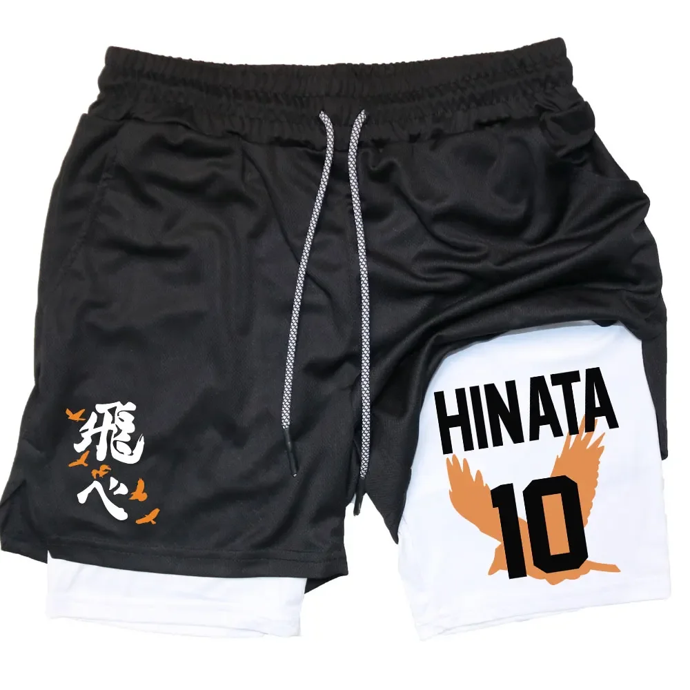 Anime Haikyuu 2 in 1 Compreesion Shorts for Men Gym Workout Running Volleyball Athletic Summer Performance Shorts with Pockets 3