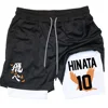 Anime Haikyuu 2 in 1 Compreesion Shorts for Men Gym Workout Running Volleyball Athletic Summer Performance Shorts with Pockets 3