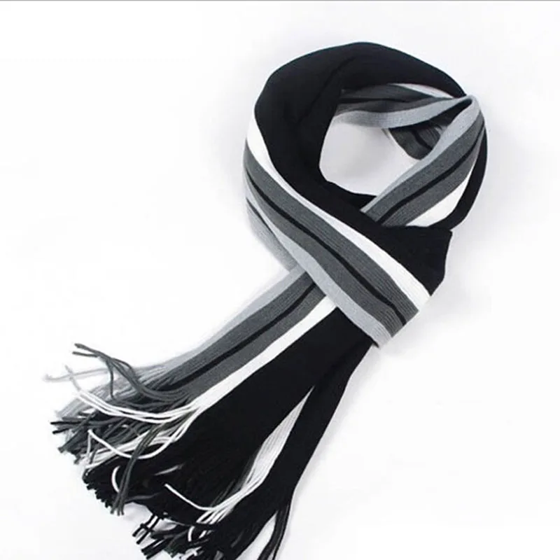 Classic Striped Outdoor Scarves Men Cashmere Soft Knitted Striped Scarf Long Tassel Neck Warmer Men's Winter Scarf