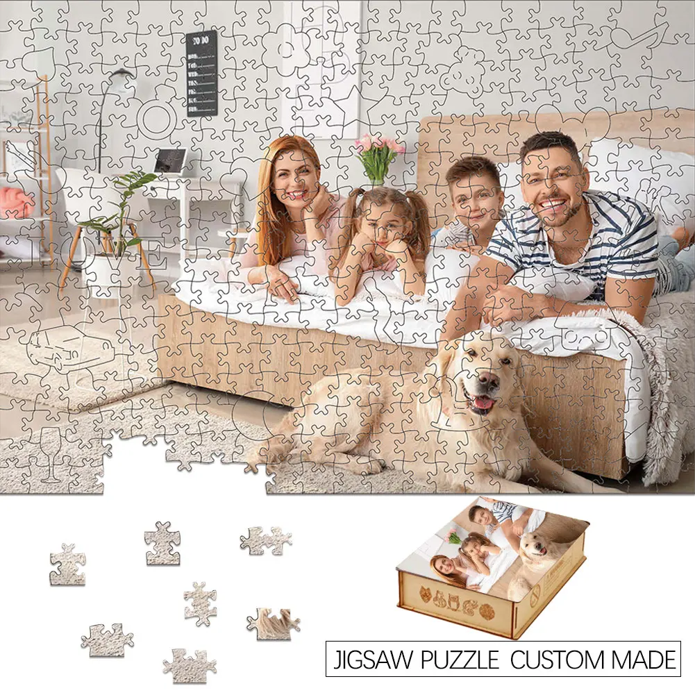 Photo Custom Wooden Puzzle Personalized Jigsaw Round Heart Shape DIY Assemble Game Toys for Adults Kids Decoration With Box modern architecture 05 jigsaw puzzle jigsaw custom woods for adults personalized name puzzle