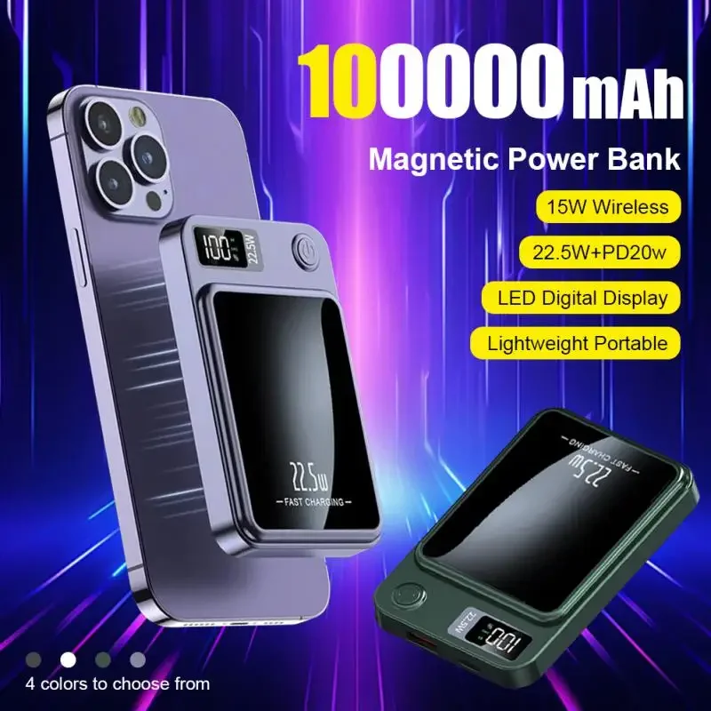 

Магнитный беспроводной внешний аккумулятор для xiaomi емкостью 100000 мАч, портативный внешний аккумулятор большой емкости, быстрая зарядка, зарядное устройство для IPhone 14 13