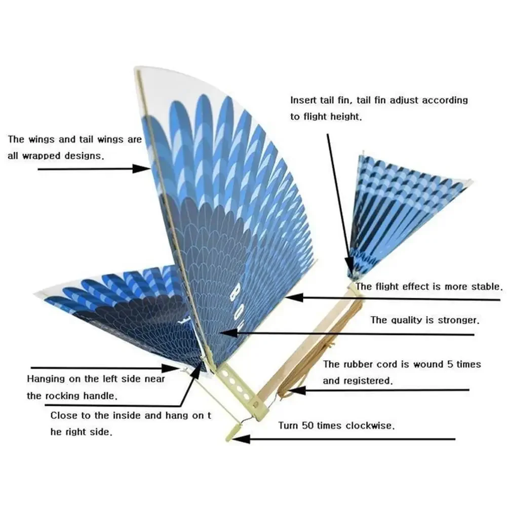 Kids Flying Birds Kite Elastic Rubber Band Powered Flying Birds Kite Funny Kids Toy Outdoor Sports Parent Child Interactive Toys