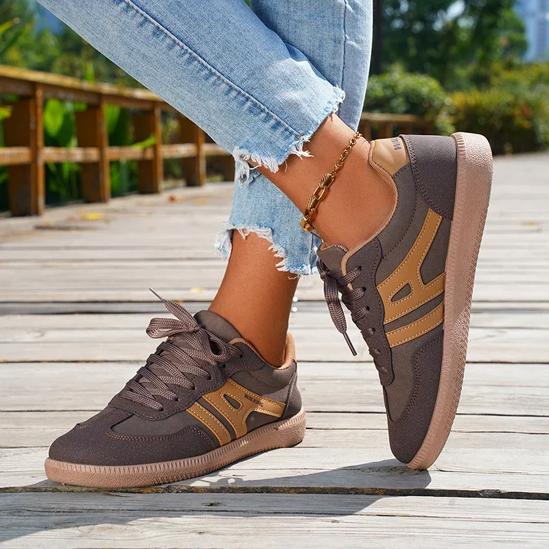 Mix Color Women's Autumn Sneakers Fashion Splicing Flat Heel Vulcanized Shoes Female Lace-Up Non-Slip Pu Leather Casual Shoes 6