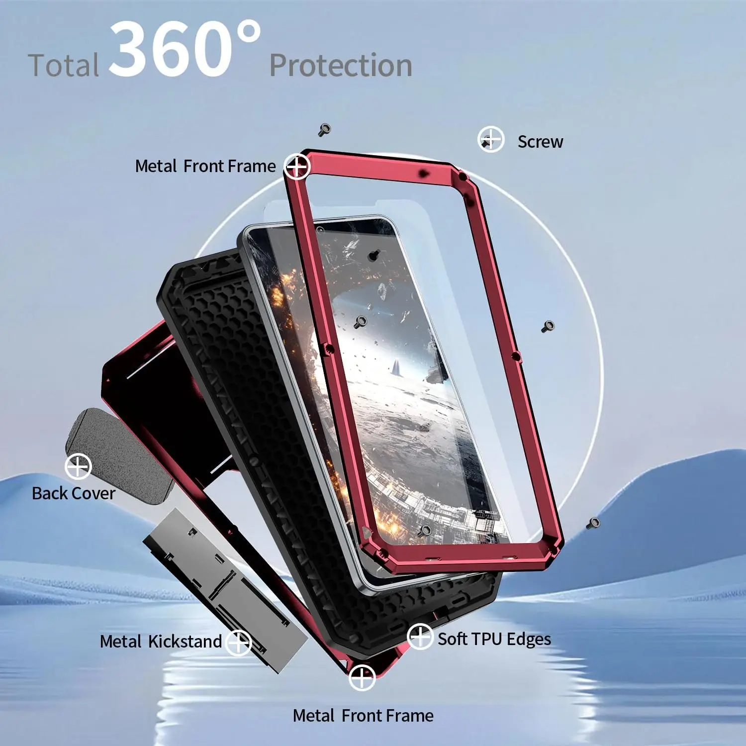 Premium Metal Case with Screen Protector, Slide Camera Cover, Kickstand, and Heavy Duty Shockproof Design