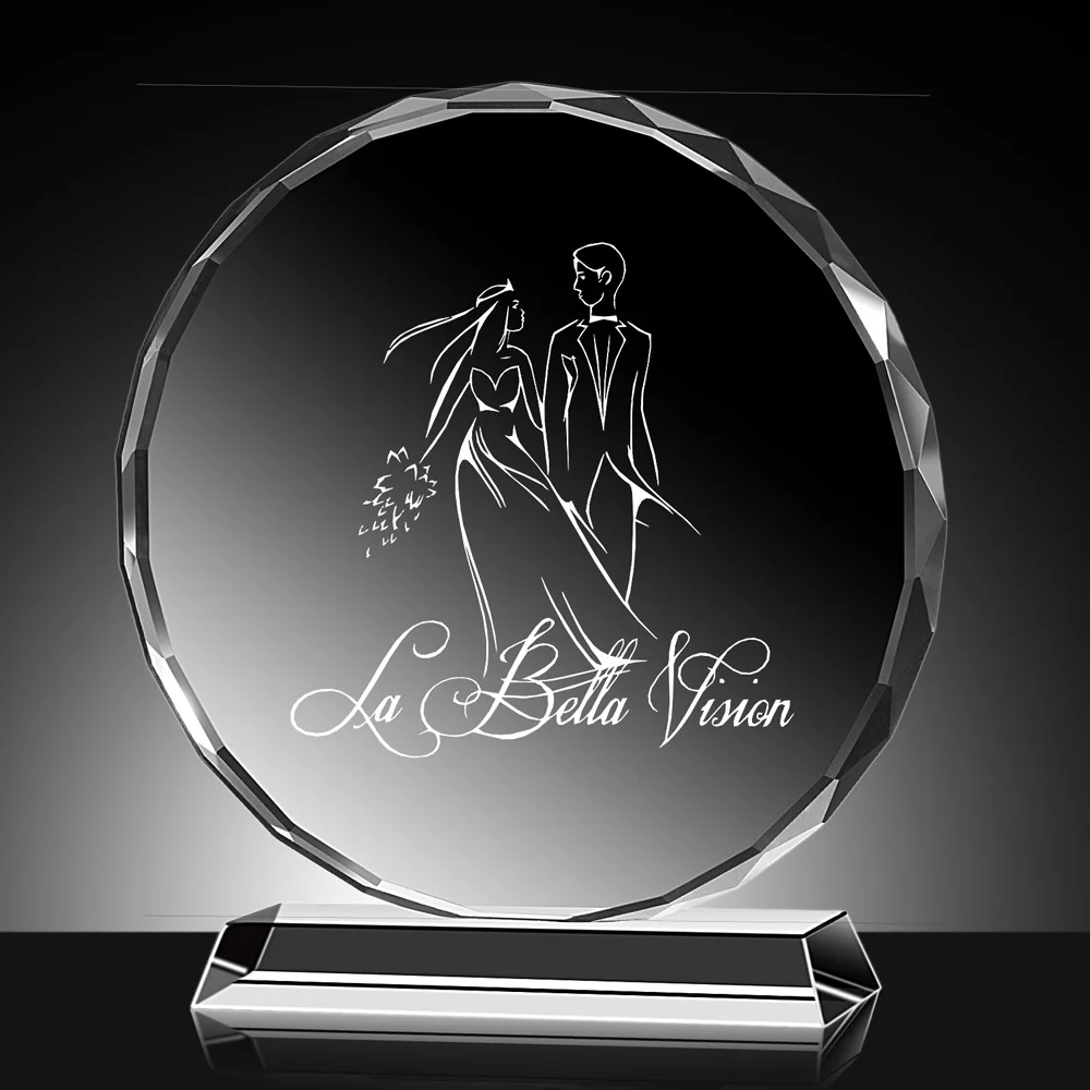 Round Shape Crystal Glass Photo Frame Personalized Figurines Crystal Birthday Friends Gifts Home Decor
