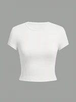 Lot de 4 T-shirts ajustés à manches courtes de couleur unie pour femme – Style décontracté et minimaliste pour l'été – Col rond 2