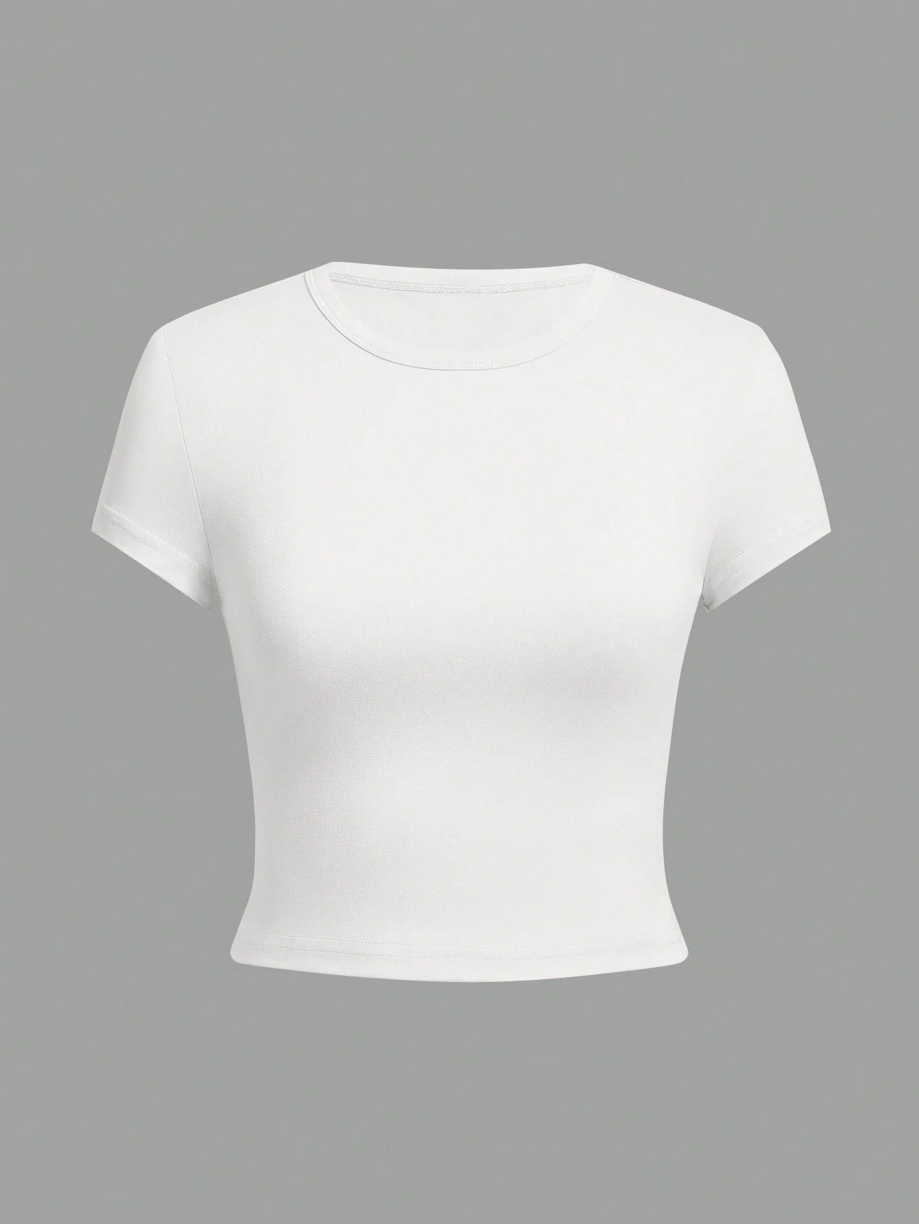 4 pieces Solid color basic short sleeved tight fitting T-shirt for women's casual summer minimalist women's style top O-neck 2