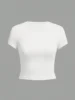 4 pieces Solid color basic short sleeved tight fitting T-shirt for women's casual summer minimalist women's style top O-neck 2