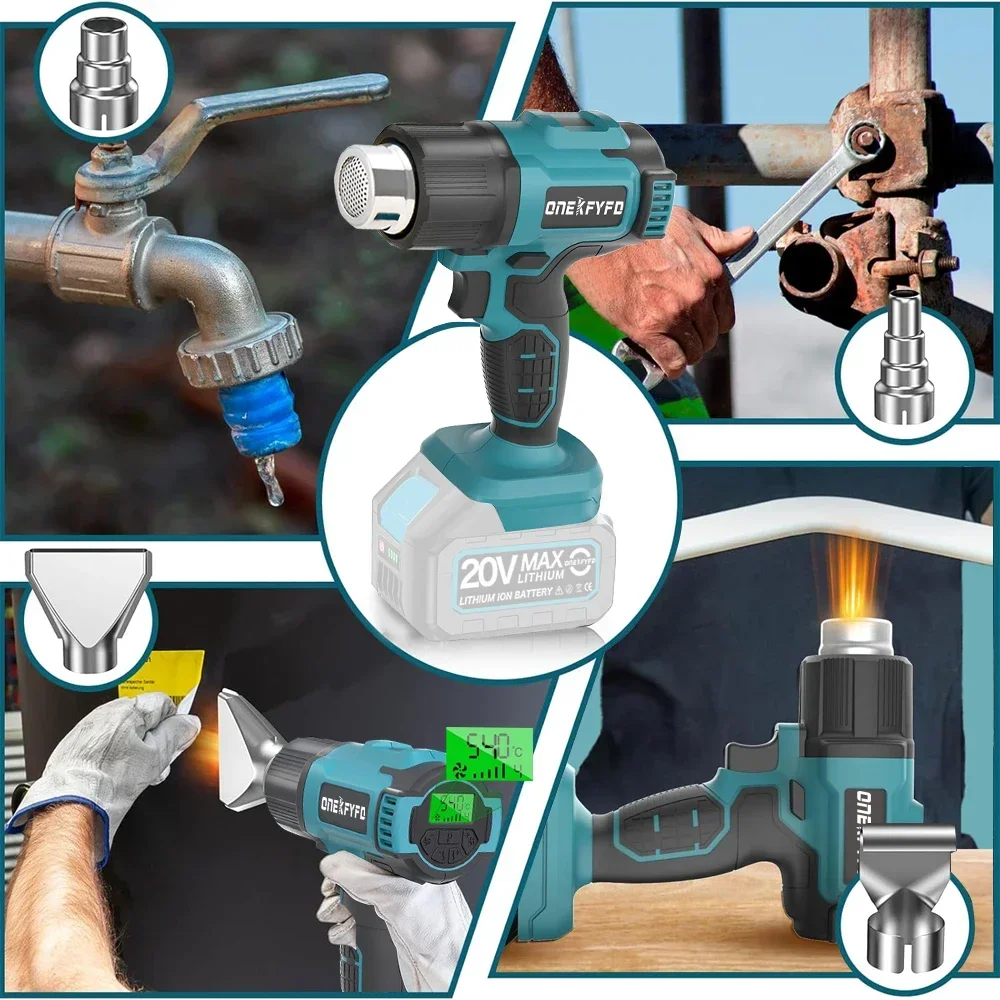Hot air gun heat gun 540℃ Heat Hot Air Gun 4 Gears Wind Speed LED Display Temperature Adjustment Cordless Heat Gun for Makita 18V Battery