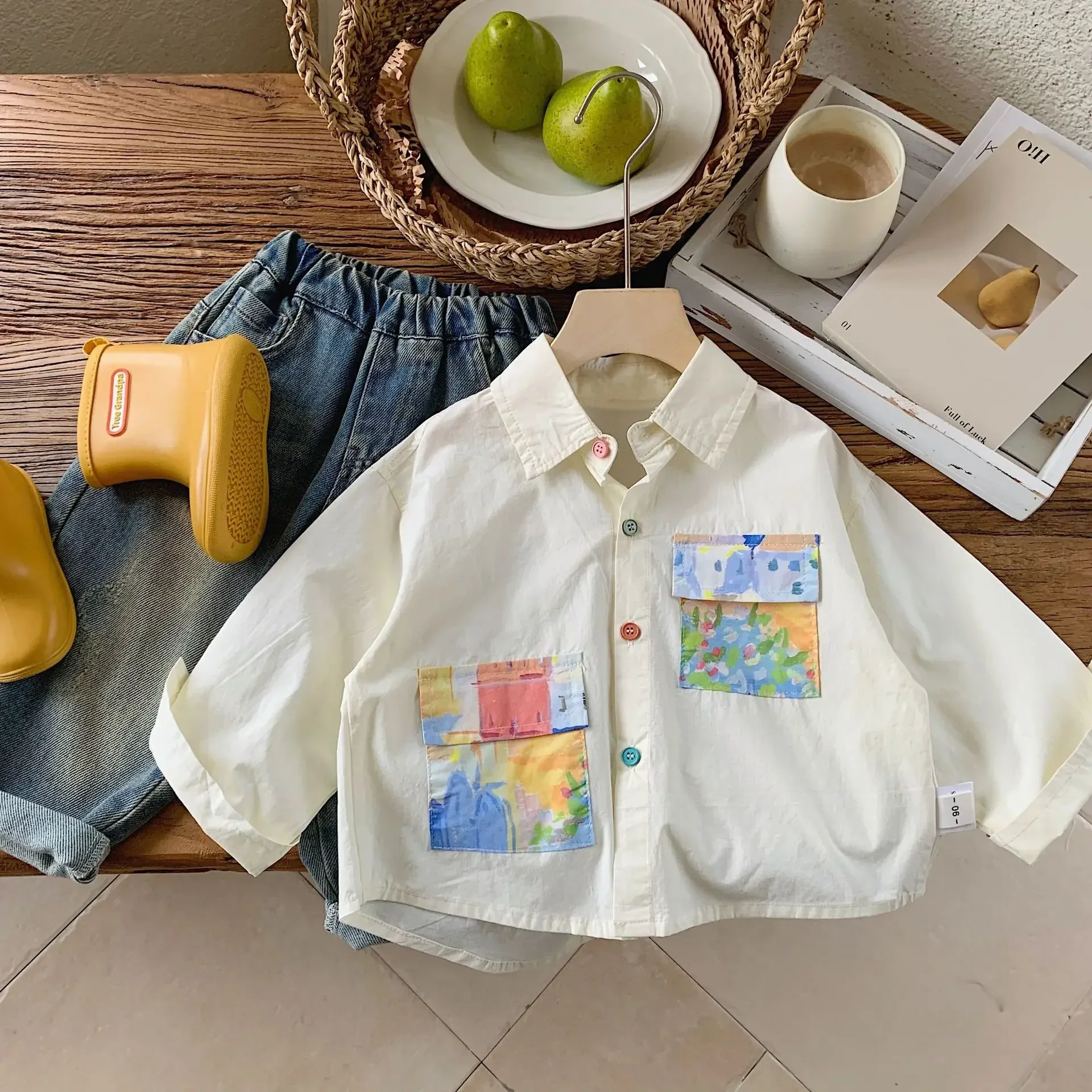 Spring Children's Shirt Autumn Edition Boys' Color Button Long Sleeve Shirt Children's Fashion Painting Hoodie for Girls