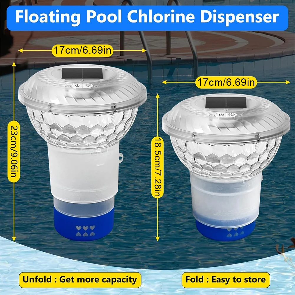 Solar Pool Chlorine Floater with Colorful Lights Adjustable Release Chlorinator Chlorine Tablet Floater for Nighttime Ambiance