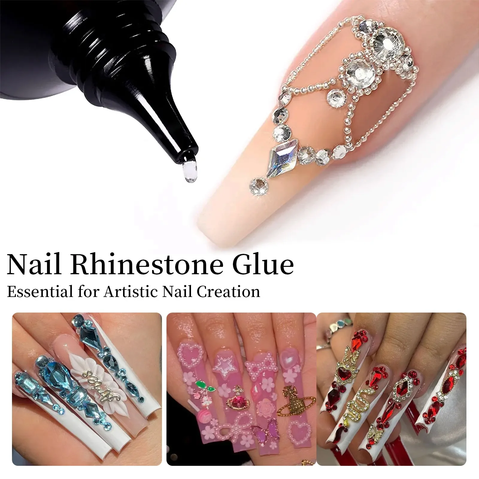 30g Nail Rhinestone Glue for Nails Super Strong Gel Nail Glue for Nail Charm 3D Nails Bling Gel Decoration Gem Nail Art Diamonds 2