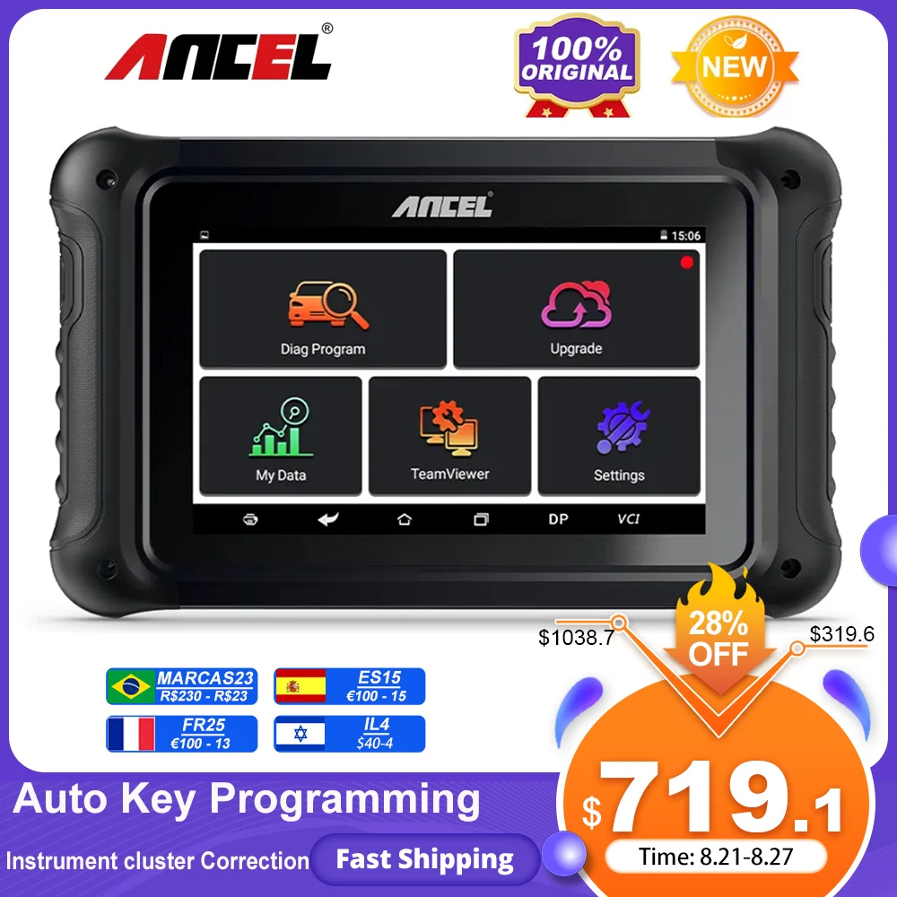 ANCEL 자동 키 프로그래밍 자동차 스캐너, 전문 2 in 1 DPF 오일 리셋 서비스, OBD2 진단 도구, DP500