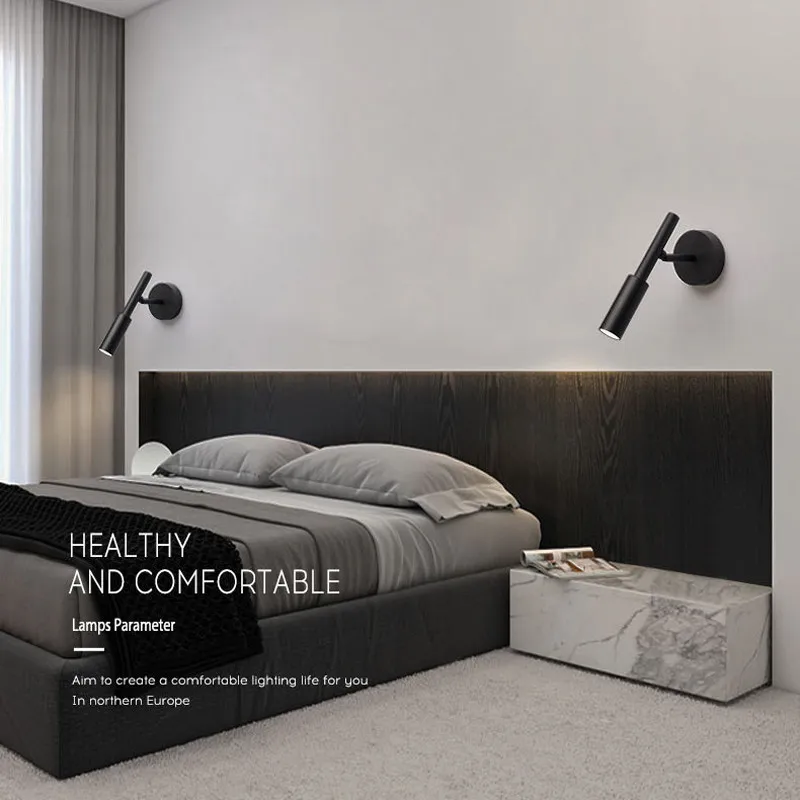 Black Minimalist LED Wall Lamp Home Decoration Modern Rotary Sconces Living Room Bedside Wall Light Reading Adjustable Lighting