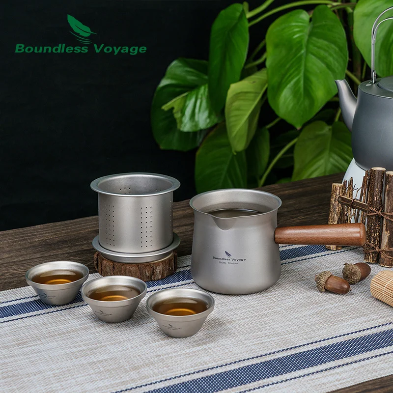 

Boundless Voyage 380ml Titanium Teapot Portable Teacup With Strainer And Lid Removable Wooden Handle Ti3141D