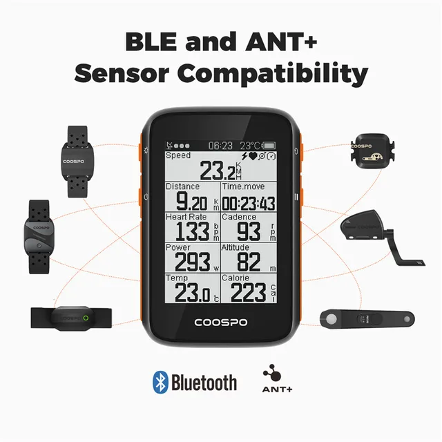 COOSPO BC200 Wireless Bicycle Computer GPS Bike Speedometer Cycling Odometer 2.6in Bluetooth5.0 ANT+ APP Sync Slope Altitude 4