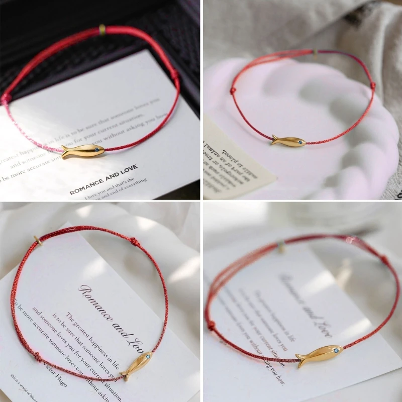 Fish bracelet jewelry red blue string adjustable women handmade minimalist ethnic